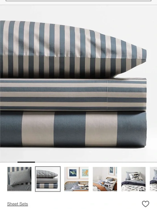 Riviera Blue and Oatmeal Stripe 100% Organic Cotton Kids Sheet Set (Queen)