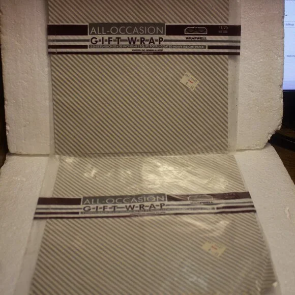 Vintage Two All-Occasion Gift Wrap 2 Sheets Each 20x30 Inches Silver and White
