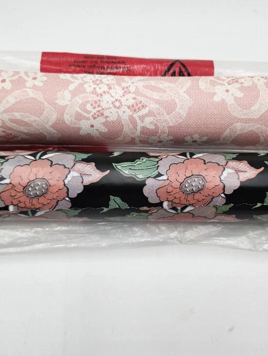 Vintage Premium  Sally Foster Pink Lace Black Floral Wrapping Paper NoS