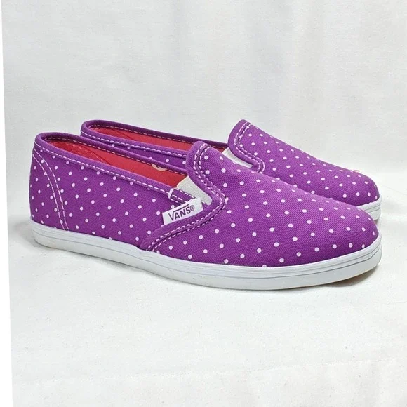 Vans Slip-On Lo Pro Dahlia Purple Micro White Dots Sneakers Size 12 Kids New