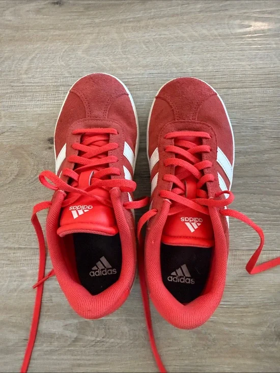 adidas Red Suede Low-Top Sneakers with White Stripes