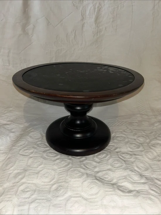 Crate and barrel Decorative brown wood Pedestal Cake Stand with Brown Edge