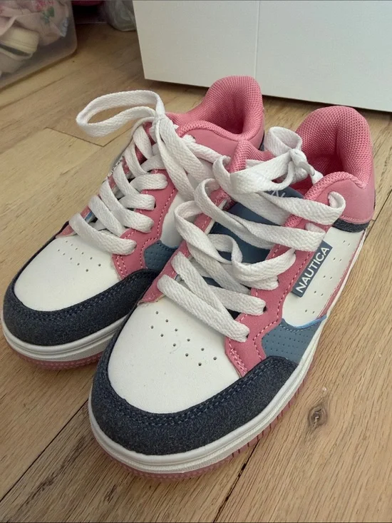 Nautica Kids White, Pink & Blue Lace-Up Sneakers