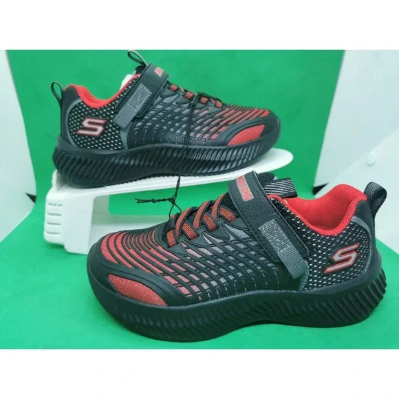 Skechers Boys Comfortable Sneakers -Black/Red - Size 2 Little Kid New