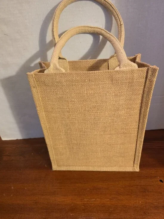 Bag Burlap Jute Canvas Handles Reusable Tan 9
