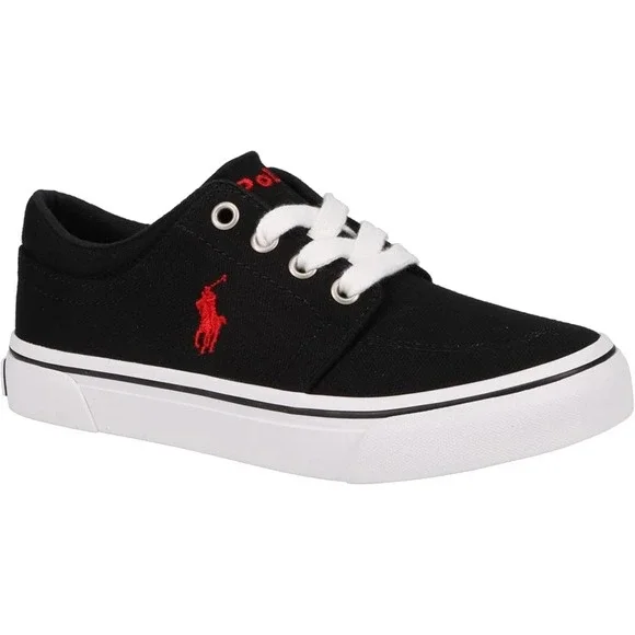 Polo Ralph Lauren Faxson Sneaker Boys 7 Black Red Canvas Pony