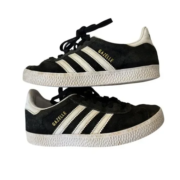 Adidas Gazelle Black & White Suede Sneakers Youth Kids Size 1 Stripes Retro