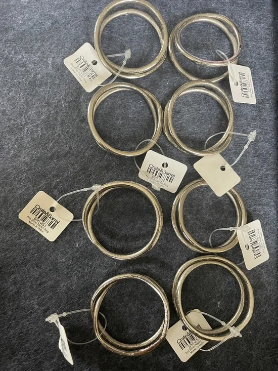 Crate and Barrel Set of 8 Metallic Napkin Rings - Silver Tone NWT