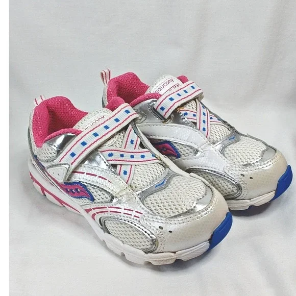 Saucony Baby Blaze A/C White Pink Blue Girls Running Shoes 10W New Hook Loop