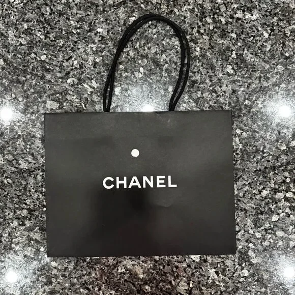 Chanel Black Paper Shopping Flower Gift Empty Bag 17 x 13 x 6.5