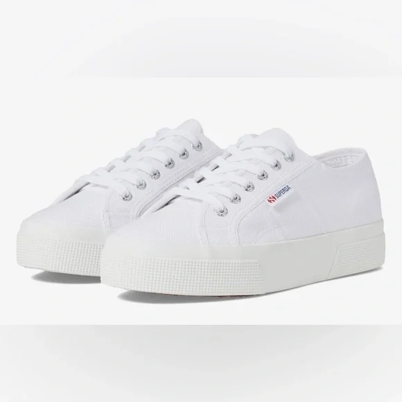 Superga White Platform Lace-Up Sneakers