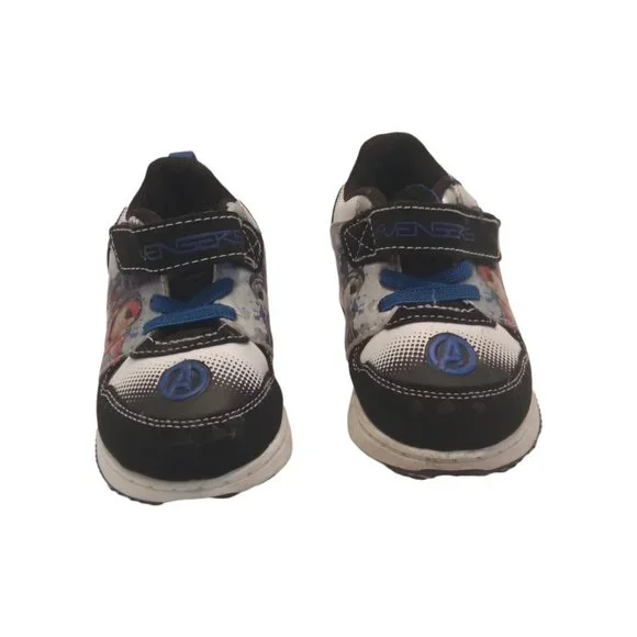 Marvel Black & White Tennis‎ Shoes Light Up While Walking Youth Size 8 Avengers