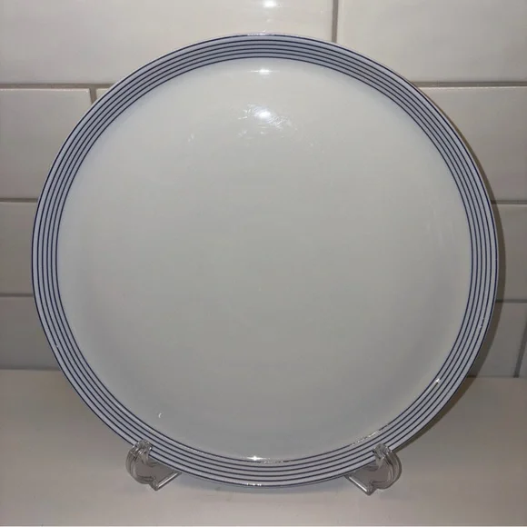 Classic Dinner Plate with Blue Stripes Crate and Barrel Monno Bangladesh 10”