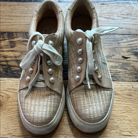 Alex Marie Tan Woven Sneakers with Pearl Accents size 7