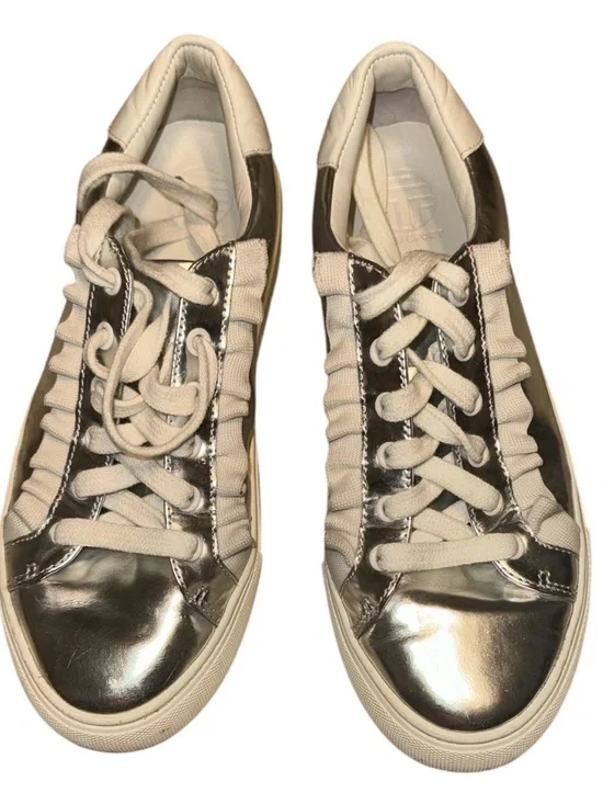 Tory Sport Metallic Silver Low-Top Sneakers With Ruffles