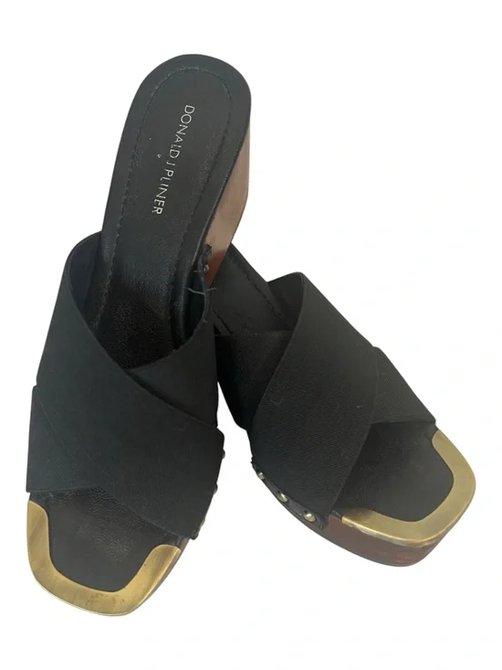Donald J. Pliner Carra Black Crisscross Mules with Brass Toe Accent