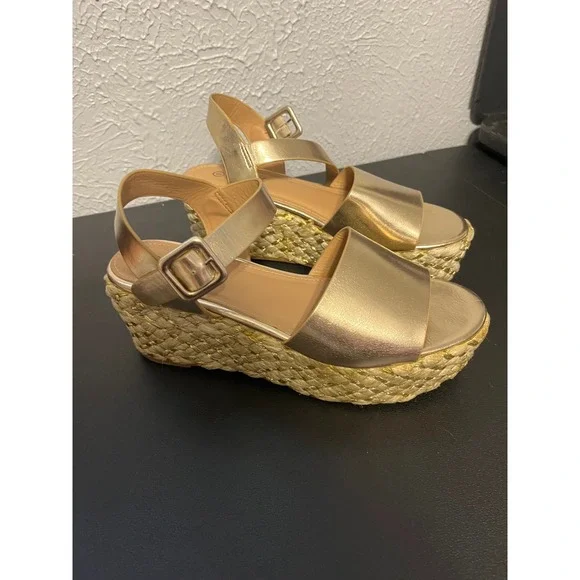 Rouge Helium Gold Metallic Espadrille Platform Wedge Sandals Womens Size 8