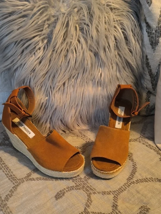 Steve Madden Copper Suede Espadrille Wedge Sandals with Ankle Strap