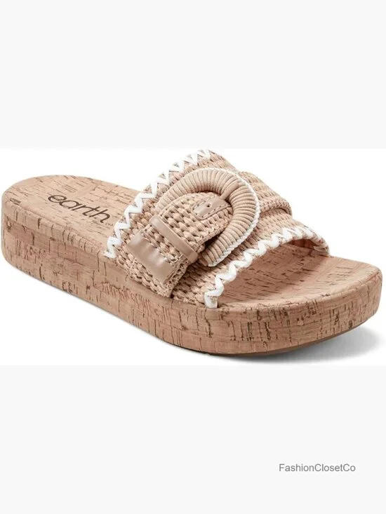 Women's Wedge Sandals - Cork Footbed - Platform - Slip On