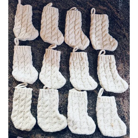 SILVERWARE Holders White Fisherman's Knit Christmas Stockings set of 12