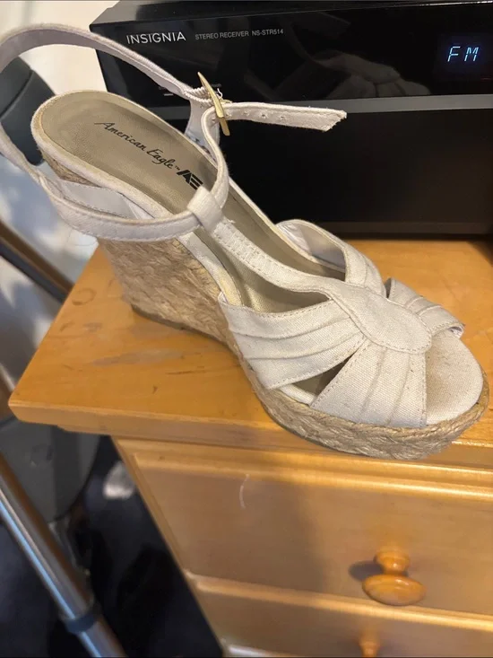 American Eagle Outfitters Cream Espadrille Wedge Sandals with Ankle Strap