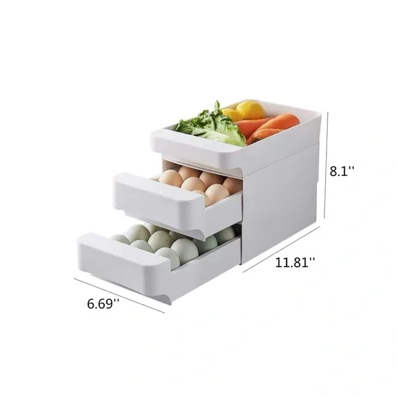 3-LAYER 30-GRID EGG DRAWER TRAY HOLDER STORAGE CONTAINER FOR REFRIGERATOR