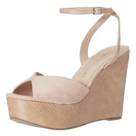 Chinese Laundry Wedge Sandals Womens Size 7 Pink Ankle‎ Strap Open Toe