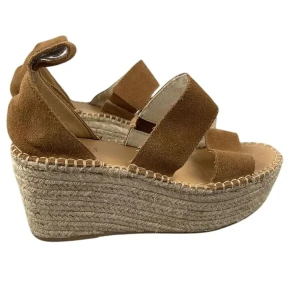 Soludos‎ Womens Tan Suede Espadrille Platform Wedge Sandals Size 6.5 EU 37