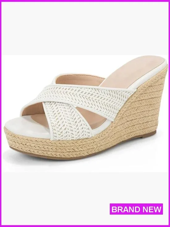 Woven Raffia Wedge Platform Sandals Espadrilles Summer Boho Slingback Heels