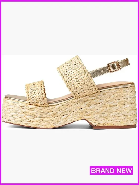 Wedge Espadrille Sandals Summer Beach Straw Raffia Woven Platform Ankle Strap