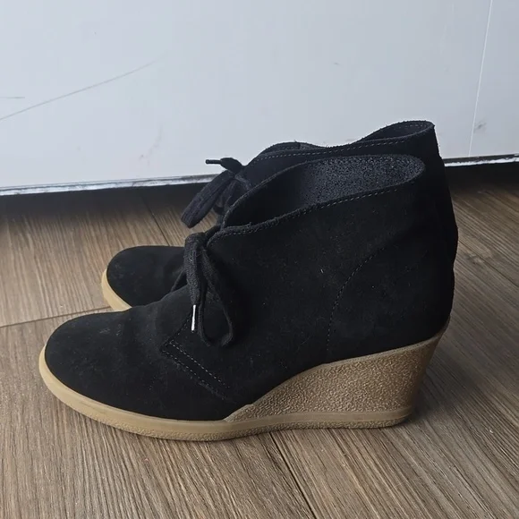 J. Crew Factory Black Suede Lace Up Wedge Booties