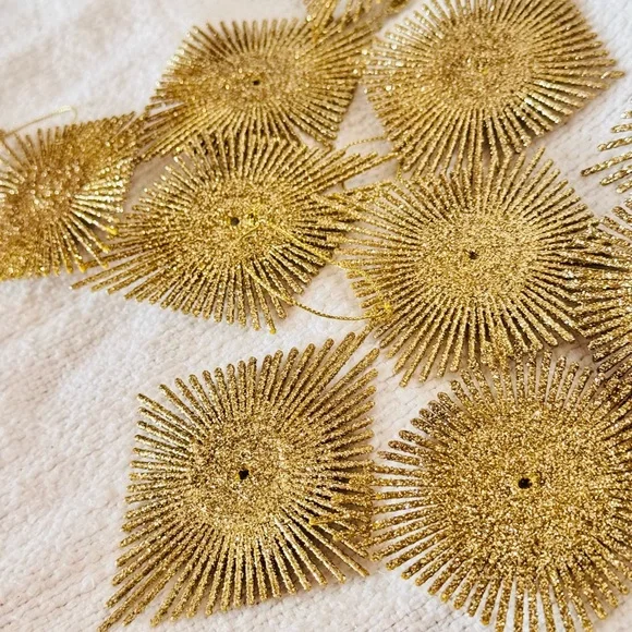 CRATE+BARREL Gold Glitter Starburst Ornaments 13 Pc SET Boho Christmas Tree