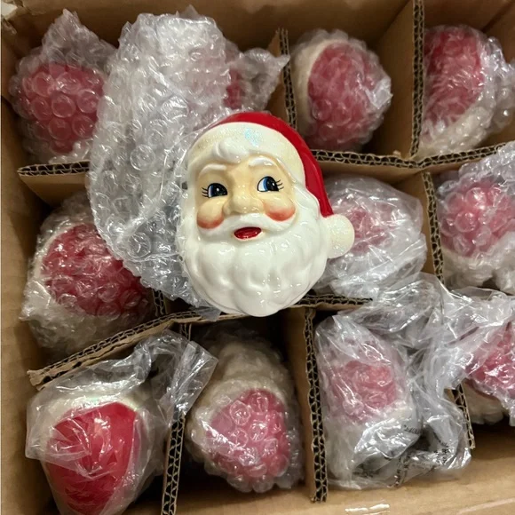 Crate and Barrel Ceramic Chubby Santa Head Ornaments