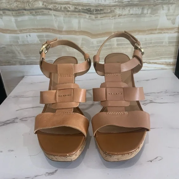 Women’s Tan Franco Sarto Upper‎ Leather Strap Sandal Wedge Size 7