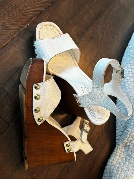 Christian Di Riccio Italy White Leather Platform Wedge Sandals Size 39 US 8.5