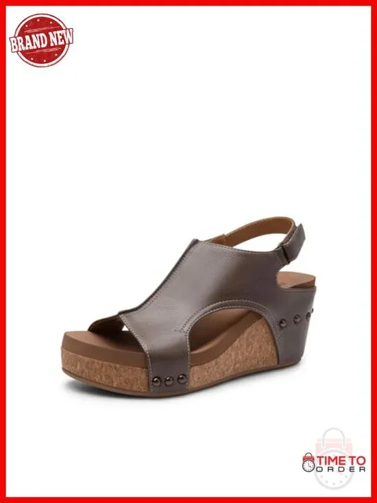 Women's Platform Wedge Sandals with Peep Toe, Hook & Loop Closure, Cushioned