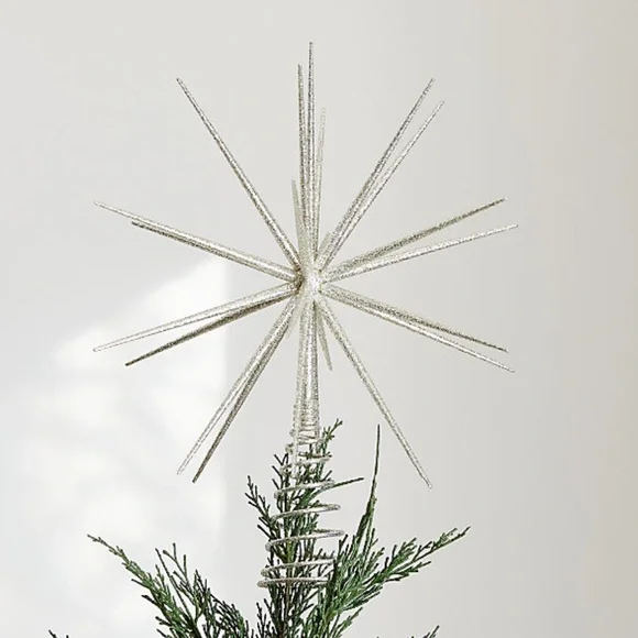 New! 🎄✨🎄Crate&Barrel Silver Starburst Sculpture Tree Topper