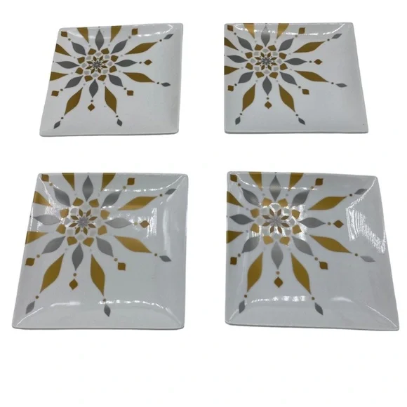 Crate and Barrel Metallic Frost Appetizer Plates NEW Set of 4 Gold and Silver
