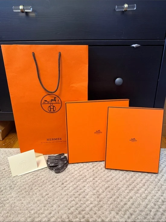 Hermes Orange Branded Paper Shopping Bag with Rope Handles