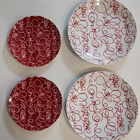 4 Crate&Barrrel Script Design Holiday Appetizer Or Dessert Plates