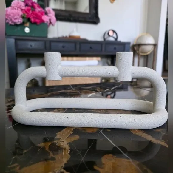 Lorin Sculpted Cement 2 Taper Candle Holder Crate And Barrel Stone Style Finish