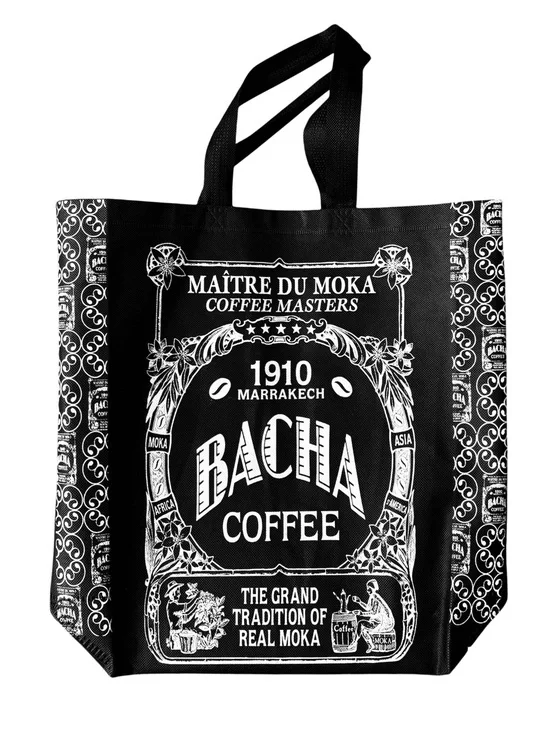 Bacha Coffee Non-Woven Fabric Shopping Tote Bag Black