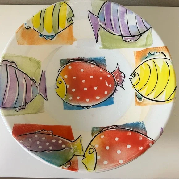Antica Fornace Lagoon Italian Fish Ceramic 13' Serving Bowl