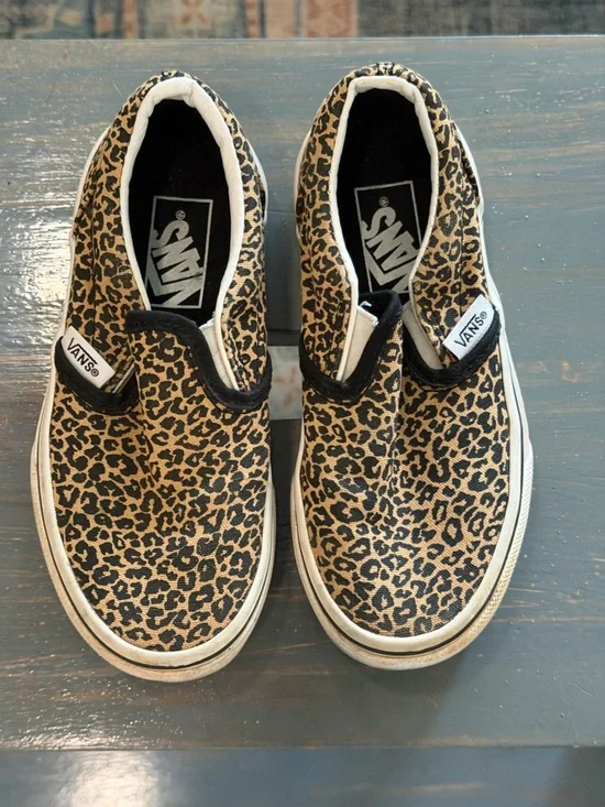 Vans Kids Slip-On Sneakers in Leopard Print Tan and Black