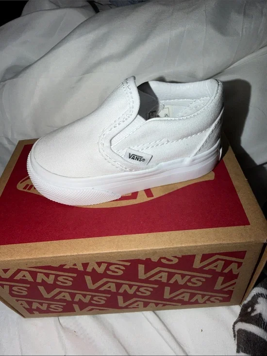Vans Kids White Slip-On Canvas Sneakers