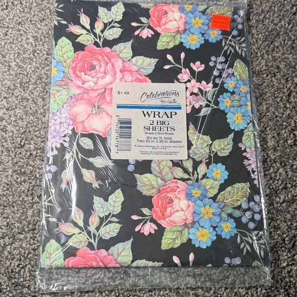 5/$25 VINTAGE Birthday Wrapping Paper Floral Roses