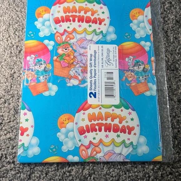 5/$25 VINTAGE Birthday Wrapping Paper Cute Cartoon Animals