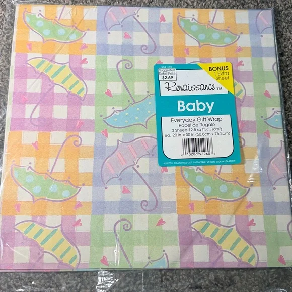 5/$25 VINTAGE Baby Shower Wrapping Paper Umbrellas