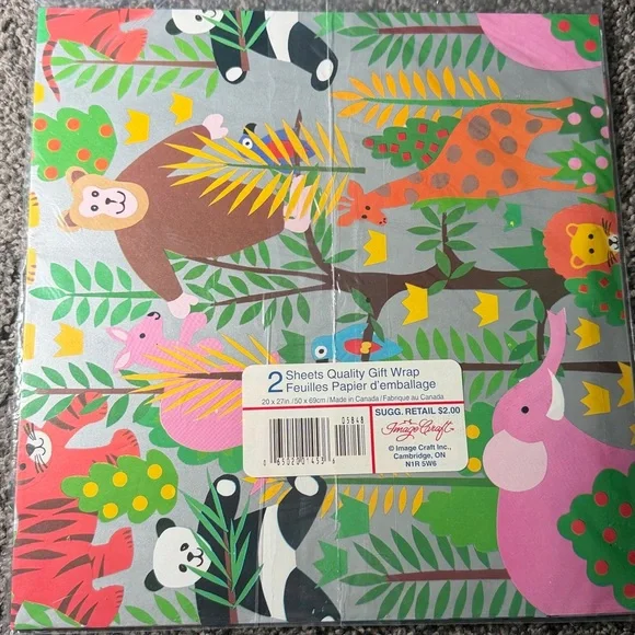 5/$25 VINTAGE Birthday Wrapping Paper Jungle Safari Animals