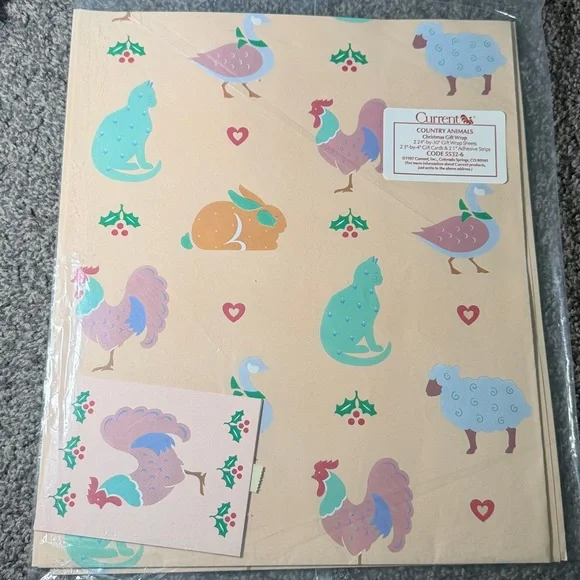 5/$25 VINTAGE Birthday Wrapping Paper Country Animals
